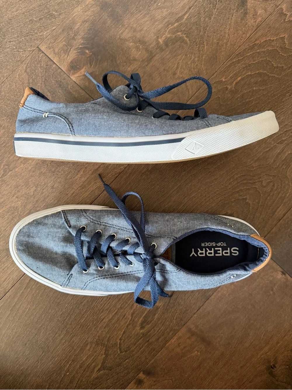 Sperry Men’s Blue Canvas Boat Sneakers with White Sole